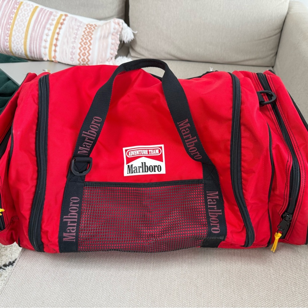 Vintage Marlboro Adventure Team Red Duffel Bag 1990s